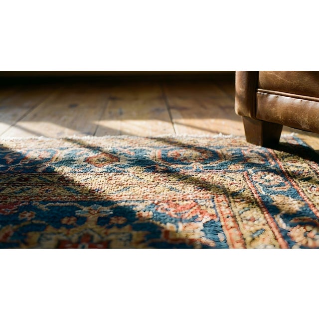 Beige 1890s Beige Floral Antique Hand Knotted Indian Amritsar Rug 11' X 17' Wool Carpet For Sale - Image 8 of 10