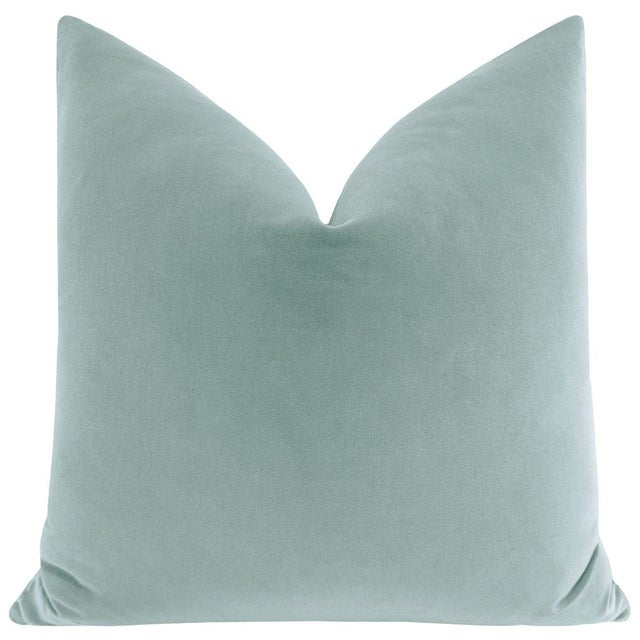 Pair of beautiful custom-made luxury Designer pillows in a Spa Blue colorway. Meticulously handcrafted with serged...