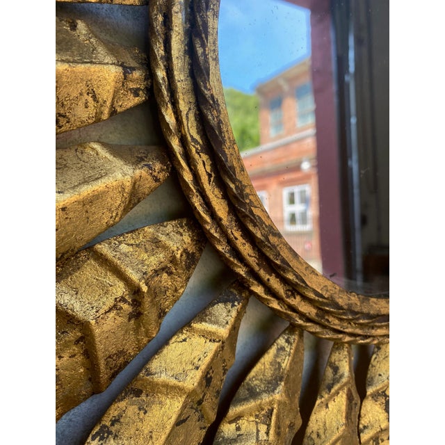 Small Spanish Gilt Metal Sunburst Mirror With Pointed Alternating Leaves For Sale - Image 10 of 13