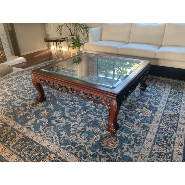 Large Glass and Wood Post Modern Hong Kong Coffee Table Chairish