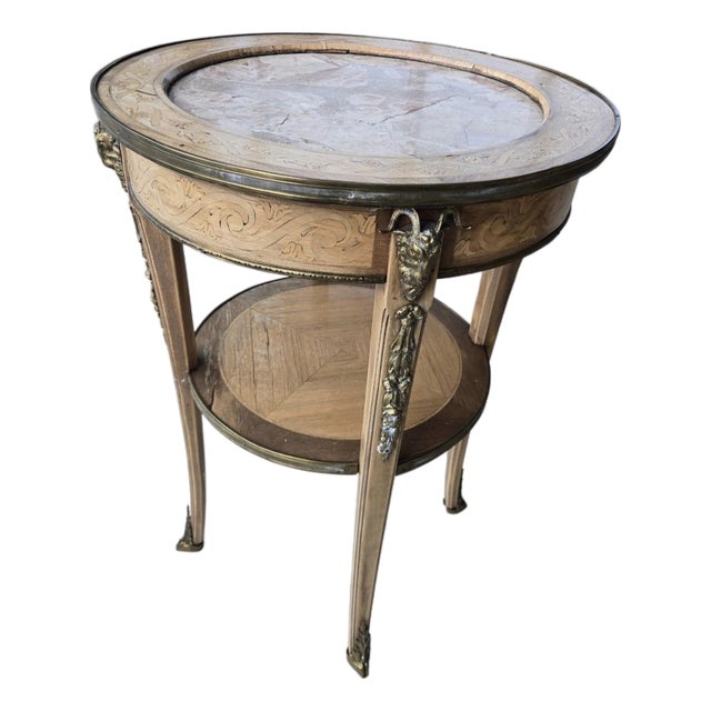 French Louis 16th Style Bronze, Marble and Wood Gueridon Table For Sale