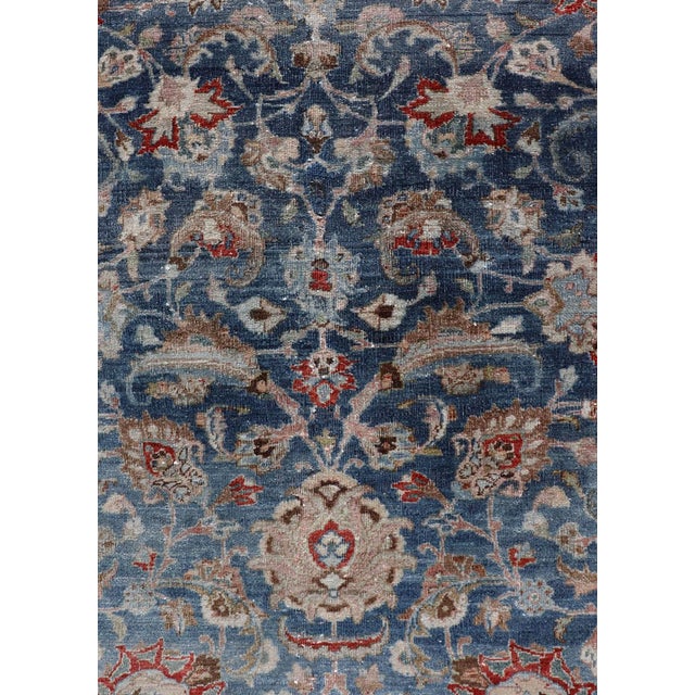 Textile Antique Persian Mashad With Medium in Floral Blue Background, Salmon Border 6'4 X 9'5 For Sale - Image 7 of 16