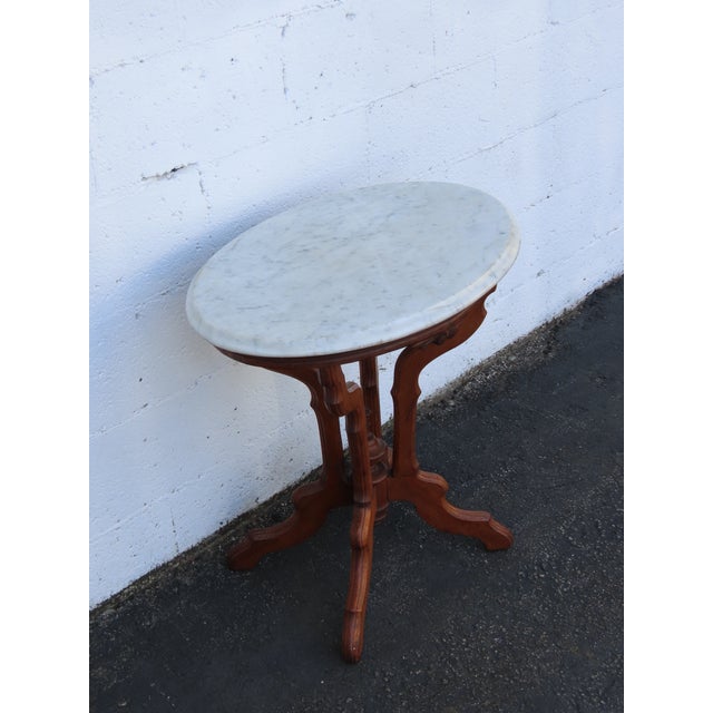 Late 1800s Victorian Eastlake Marble Top Carved Side Table 6909 For Sale - Image 16 of 18