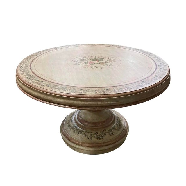 Vintage Pulaski "Oriental Treasures" Dining Table Set. Round Pedestal table, glass top, with 4 upholstered arm chairs....