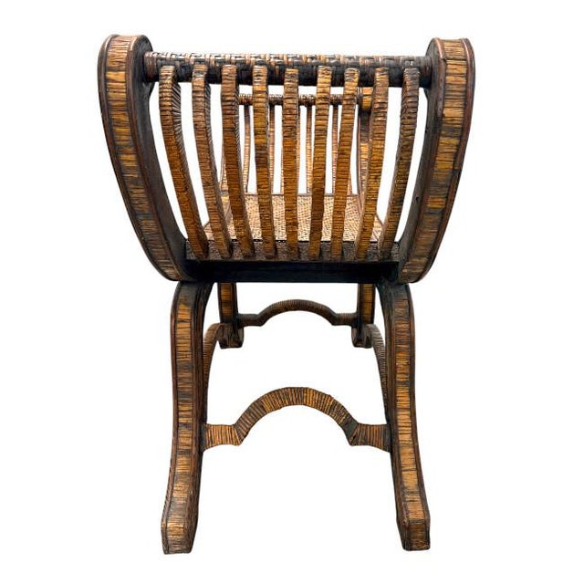 Vintage Egyptian-Style Rattan & Grasscloth Bench For Sale - Image 9 of 10