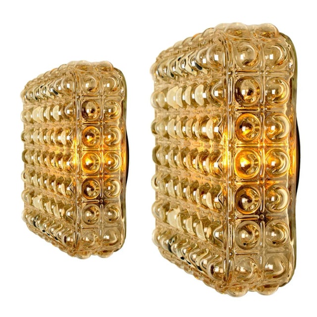 Metal Square Shaped Bubble Glass Wall Lights by Glashütte for Limburg, 1970s, Set of 2 For Sale - Image 7 of 11