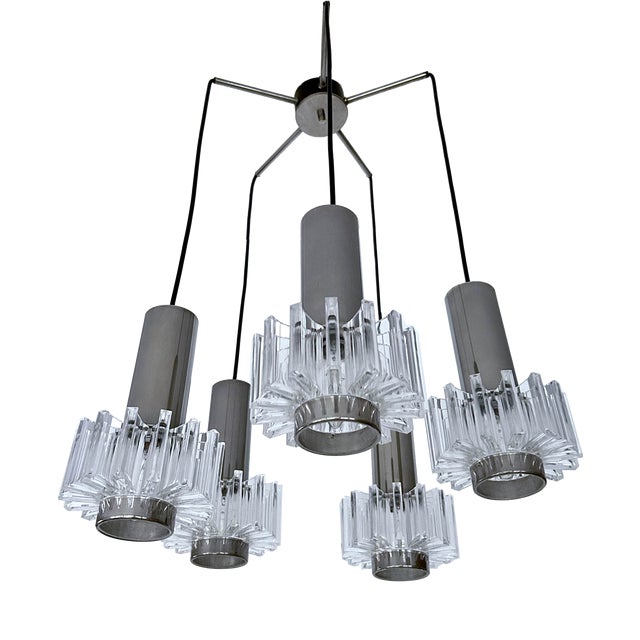 Vintage Space Age Pendant Light in Chrome Plating, Steel and Acrylic Glass from Honsel, 1970s For Sale