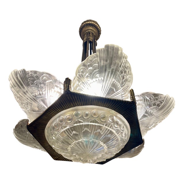 Bronze and Glass Pendant by Georges Leleu, France, 1930 For Sale