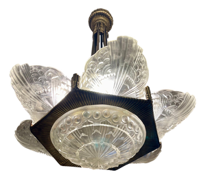 Bronze and Glass Pendant by Georges Leleu, France, 1930