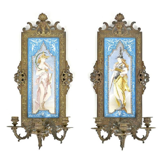 Napoleon III Wall Lights with Painted Porcelain, Set of 2 For Sale - Image 9 of 9