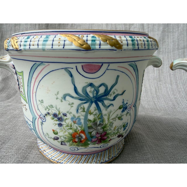 White Hand Painted Bisque CachePots Set of 2 For Sale - Image 8 of 18