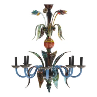 An Italian Multi-Color Murano Glass 8-Arm Chandelier, C. 1985. For Sale
