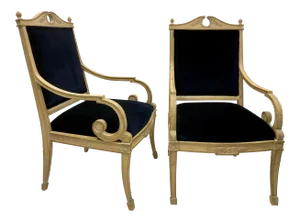 Mid 20th Century Carved French Bergere Chairs - A Pair