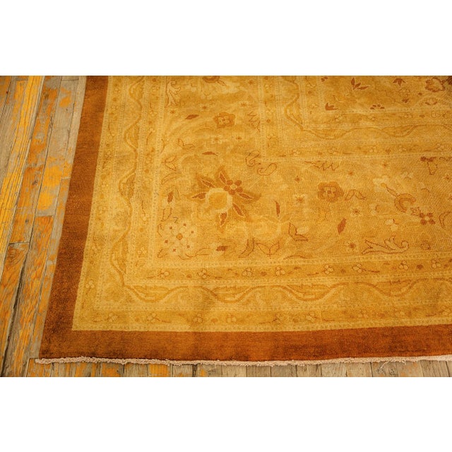 1890s Antique Gold Open Field Medallion Knotted Wool Indian Agra Decorative Rug For Sale In New York - Image 6 of 9