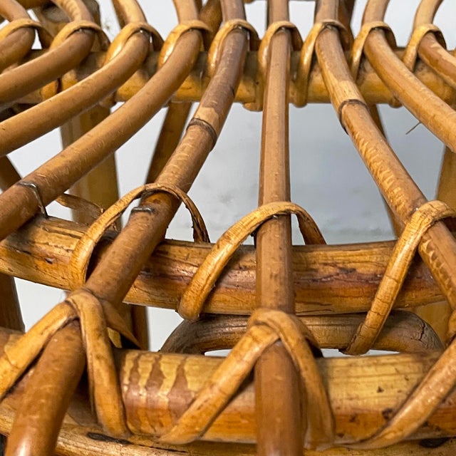 1960s Mid-Century Modern Italian Round Stools in Rattan, 1960s, Set of 2 For Sale - Image 5 of 13