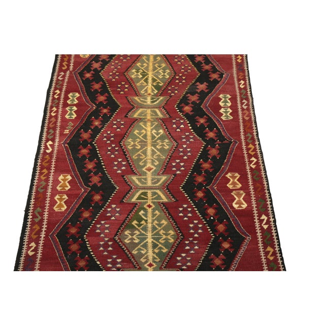 Traditional Handmade Antique Kilim Rug in Red With Gold Thread Geometric Pattern For Sale - Image 3 of 5