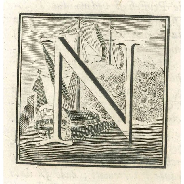Luigi Vanvitelli, Letter of the Alphabet N, Etching, 18th Century For Sale