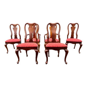 Late 20th Century Vintage Queen Anne Style Cherry Dining Chairs- Set of 6