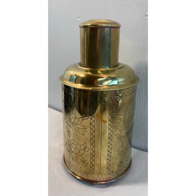 Mid 20th Century Vintage Etched Brass Asian Tea Caddy For Sale - Image 5 of 12