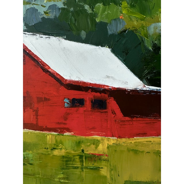 "Caribou" is an original oil painting, inspired by a photo of a red barn nestled in the Rocky Mountains. I used a thick...