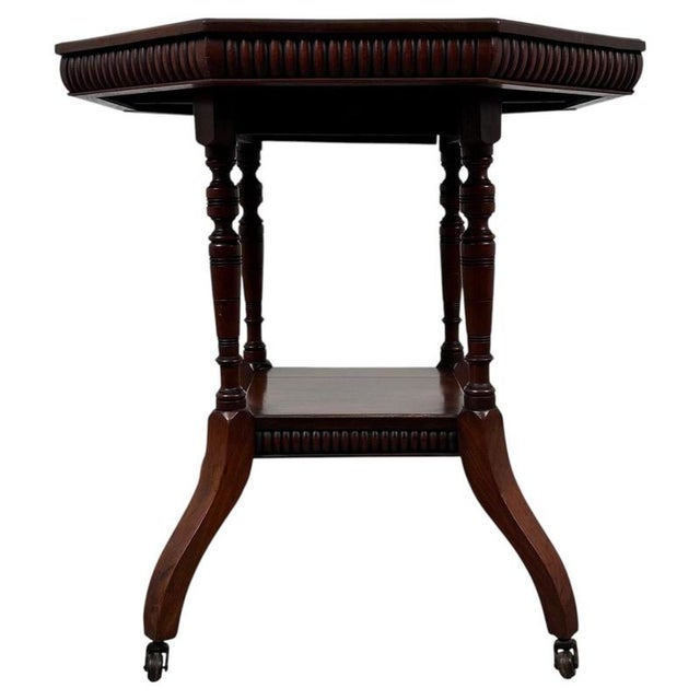Metal Antique English Octagonal Mahogany Side Table For Sale - Image 7 of 8