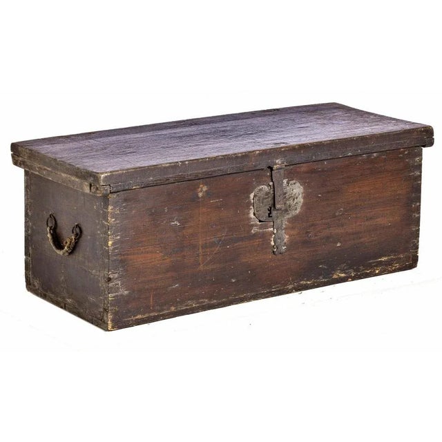 Ark from the 17th century portuguese in sucupira wood. Iron hardware, interior of the top painted with a gallant scene,...