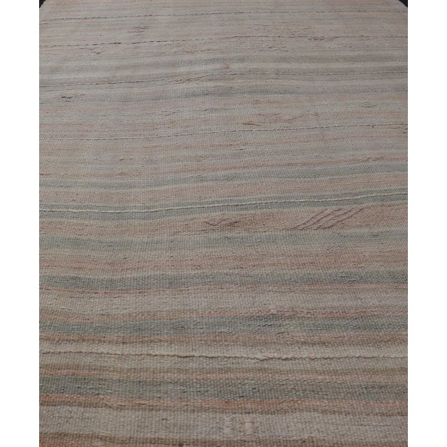 Traditional Pastel Vintage Turkish Kilim Rug With Muted Stripes For Sale - Image 3 of 10