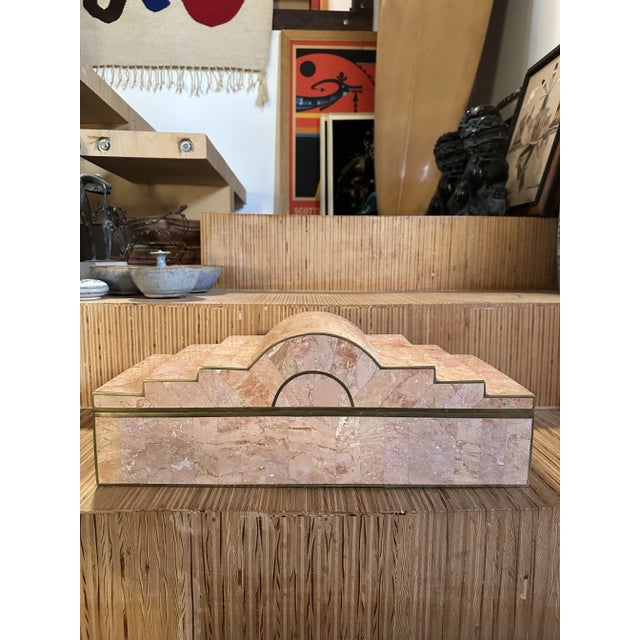 Gorgeous large sized dresser top box. Tessellated pink marble that is wood lined. Felt on bottom to protect whatever you...