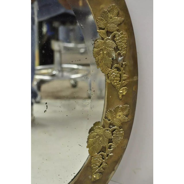 Late 19th Century Antique French Victorian Brass Frame Bronze Ormolu Oval Beveled Glass Mirror For Sale - Image 5 of 12