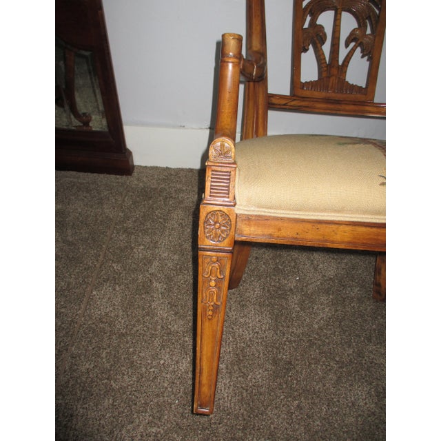 1990s Vintage Carved Wood Open Armchair With Palm Tree Back & Seat Design For Sale - Image 9 of 13
