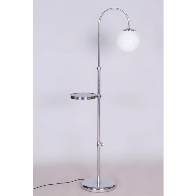 Czech Adjustable Chrome Floor Lamp in Steel and Milk Glass, 1930s For Sale - Image 4 of 10