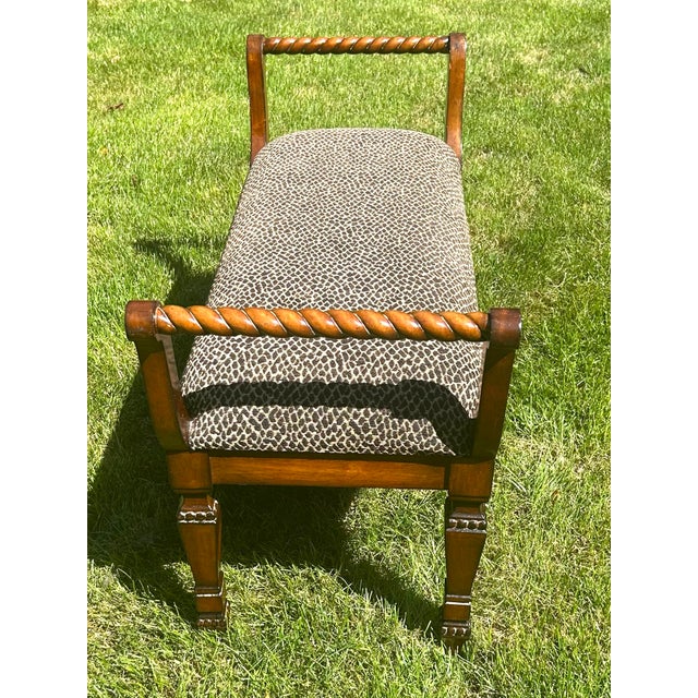 Neoclassical Vintage, Neoclassical-Style, Animal Print Upholstered, Window Bench, With Shell and Barley Twist Accents For Sale - Image 3 of 11