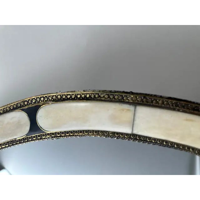 Metal Art Deco Style Handmade White & Black With Brass Inlay Round Mirror, a Pair For Sale - Image 7 of 12