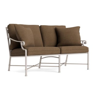 Brown Jordan Venetian Loveseat, Dove frame with Fusion Moccasian fabric For Sale