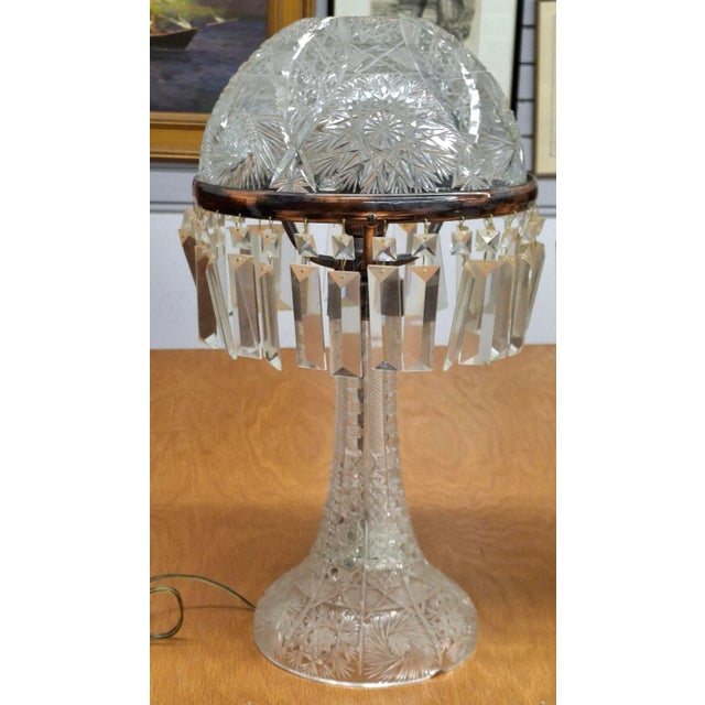 White Late 20th Century Pair American Brilliant Cut Crystal Mushroom Lustre Table Lamps For Sale - Image 8 of 12