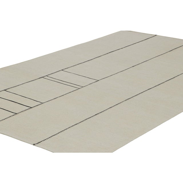 Rug & Kilim Rug & Kilim’s Contemporary Kilim in Cream With Black Striped Patterns For Sale - Image 4 of 7