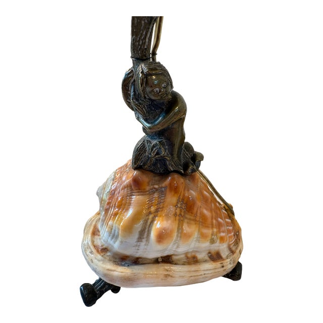 Vintage Art Nouveau Bronze Figural and Shell Lamps- A Pair For Sale