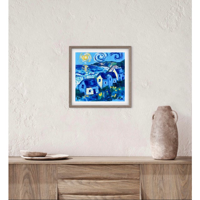 Sunlight Over the Coastal Cottages, Original Oil Painting Seascape For Sale In Reno/Lake Tahoe - Image 6 of 8