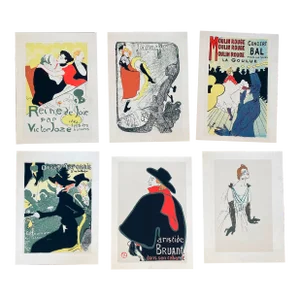 Set of 6 Vintage Original Moulin Rouge Paris Prints Toulouse Lautrec Belle Epoque