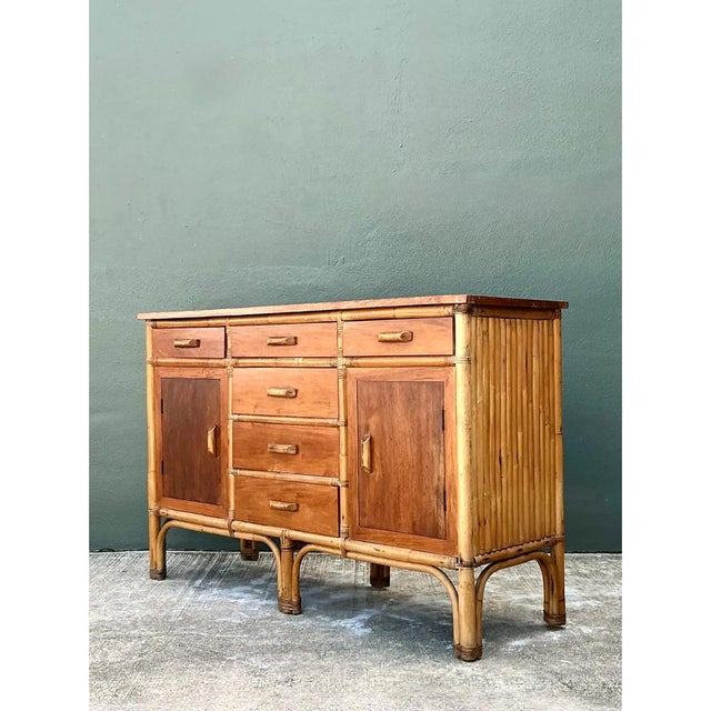 Vintage MCM Bamboo and Wood Credenza For Sale In West Palm - Image 6 of 12