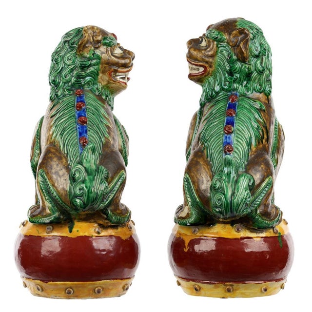 19th Century 19th Century Chinese Sancai Glazed Foo Dogs For Sale - Image 5 of 8