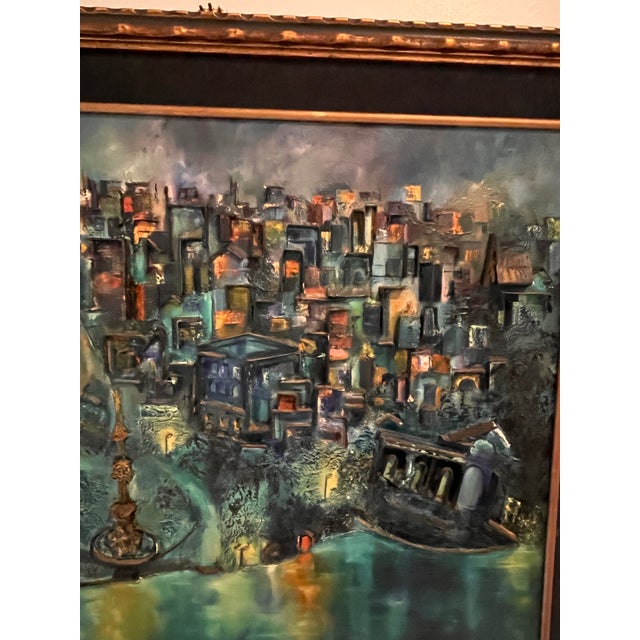 Paper Vintage Signed Remington Dimensional Mixed-Media Cityscape on Board For Sale - Image 7 of 12