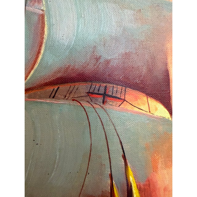 Original Vintage Oil Painting by Klekner (1962) – Tall Ship at Sunset, Seascape For Sale - Image 4 of 8