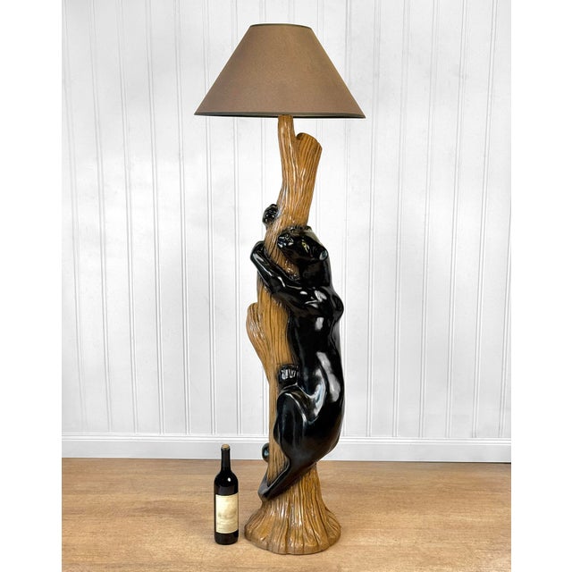 Original 1980's Panther Floor Lamp Molded Fiberglass Construction with Original Gloss Lacquer Finish Tree Trunk Base &...