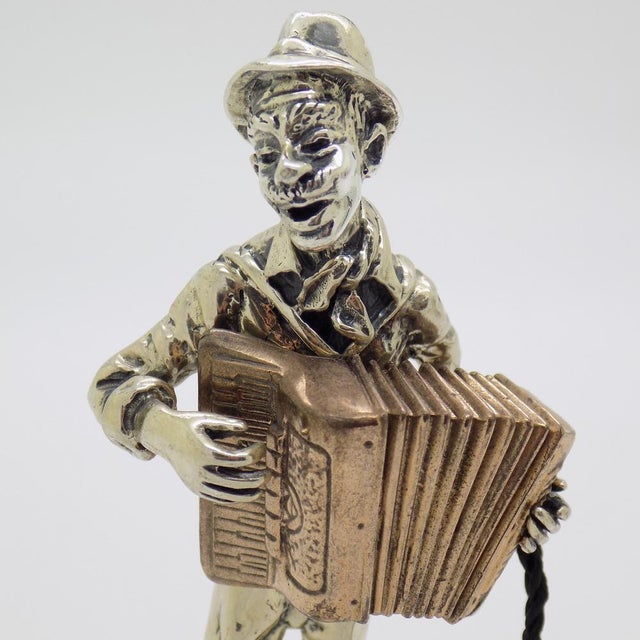 Vintage Italian Handmade Silver and Brass Accordion Player Sculpture by Etruria Gioielli, 1980s For Sale - Image 3 of 15