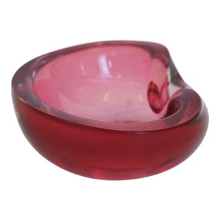 Cranberry Murano Art Glass Bowl For Sale