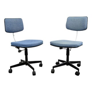 1960s Mid Century Modern Office Chair Pair Task Swivel Work Blue Rasmussen Labofa Two For Sale