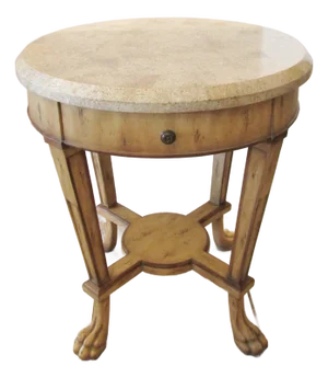 1990s Kriess Renaissance Collection Empire Style End Table Travertine Top
