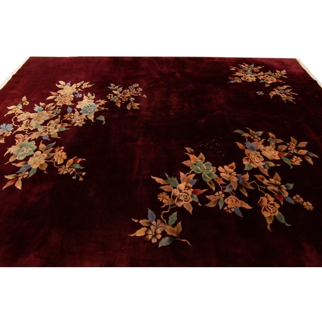 1920s Antique Art Deco Chinese Red Wool Rug For Sale - Image 5 of 9