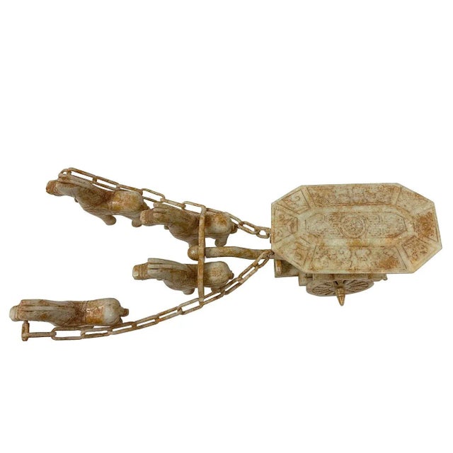 Early 20th Century Vintage Set of Chinese Jade Carved Horse Drawn Carriage Statue For Sale - Image 5 of 12